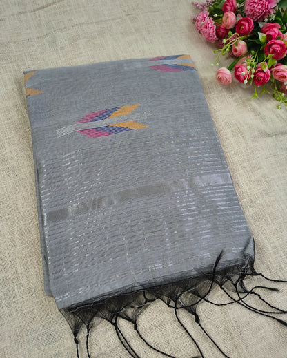 Cotton Silk Handloom Saree Woven with Silver Zari - Grey
