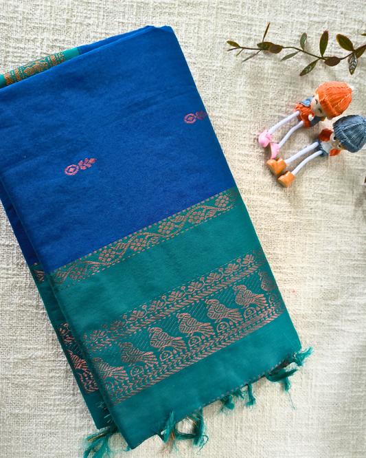 Premium Kalyani Cotton Saree with Butta - Blue
