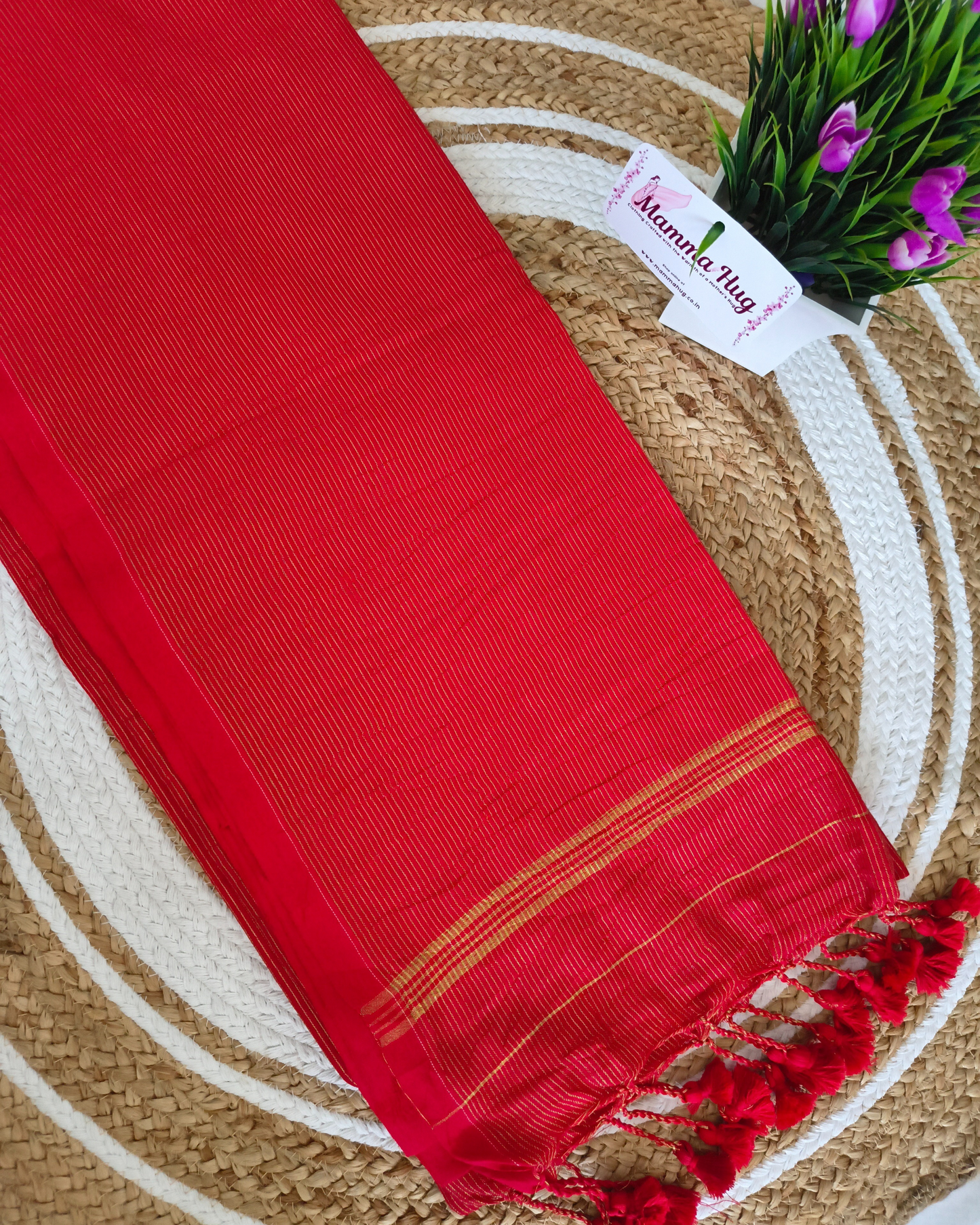 Khadi Cotton Handloom Saree Zari Woven - Red