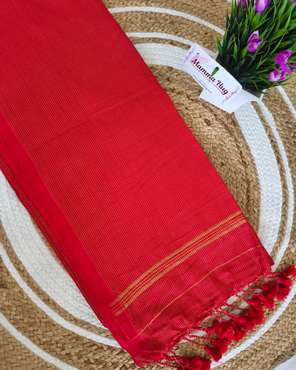 Khadi Cotton Handloom Saree Zari Woven - Red