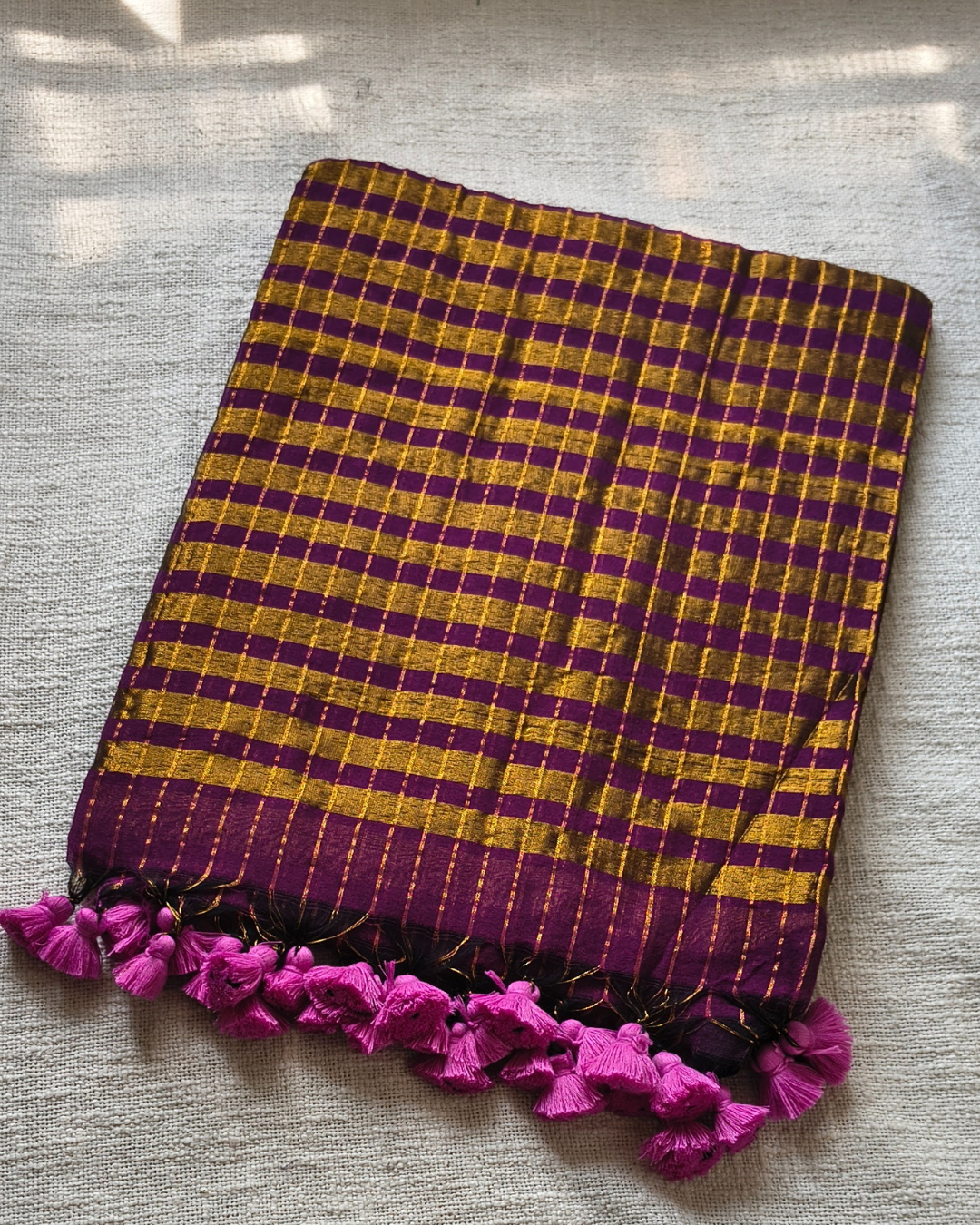 Mul Cotton Zari Checks Handloom Saree - Dark Purple MammaHug