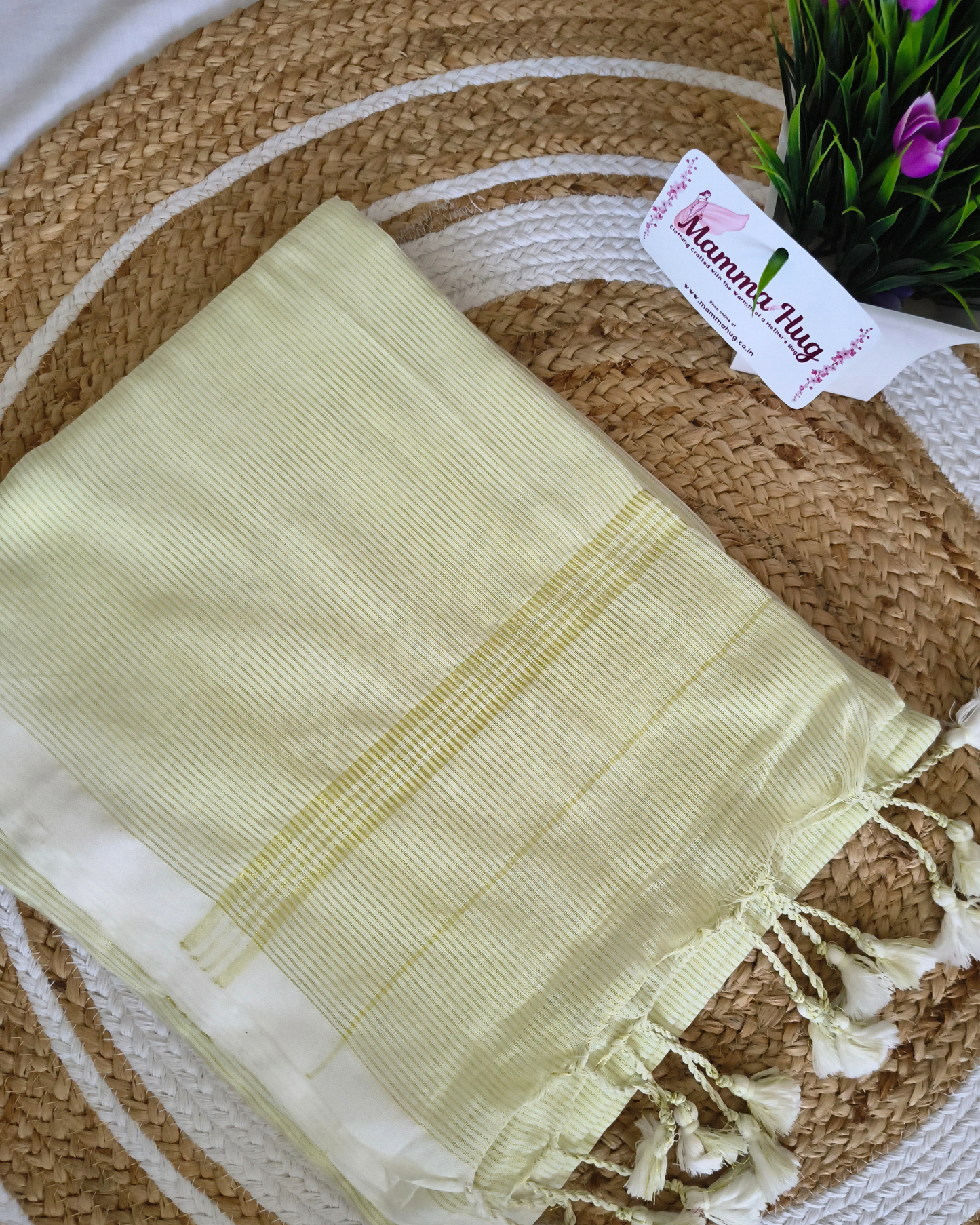 Khadi Cotton Handloom Saree Zari Woven - Yellowish White