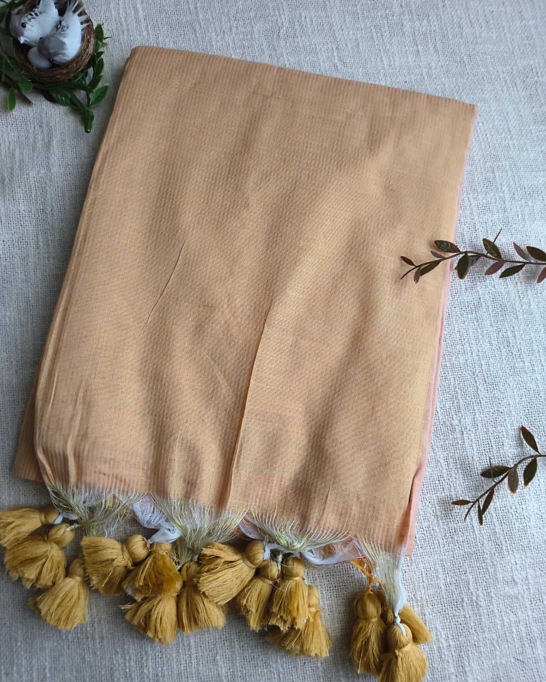 Pure Cottom Handloom Saree with Gold Zari weaving in Half & Half Pattern - Sandal