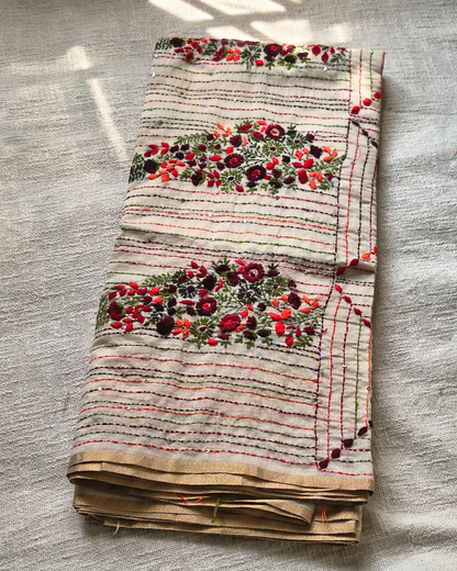 Chanderi silk cotton with kantha stitch floral design - Maroon MammaHug