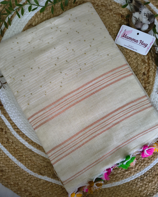 Premium Linen By Linen Handloom Saree - White