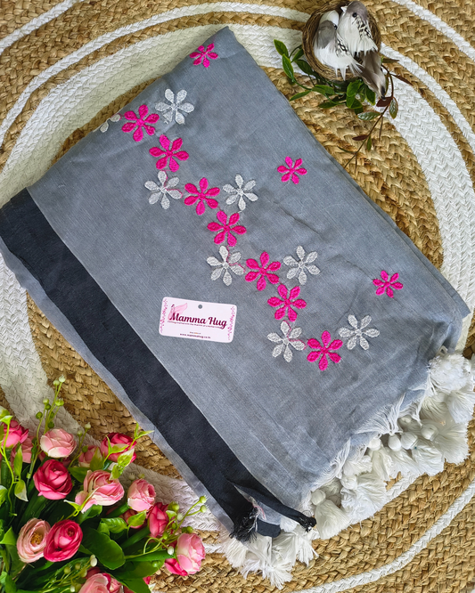 Mul Cottom Handloom Saree Flower Embroidery