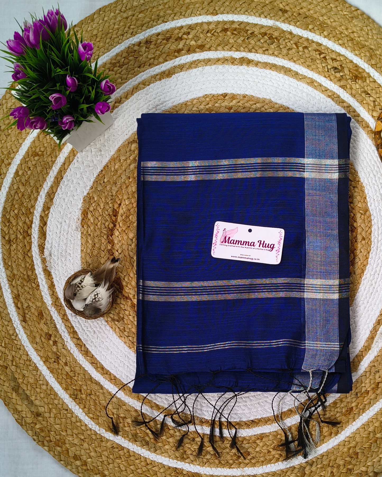 Cotton Silk Handloom Saree Silver Zari Border