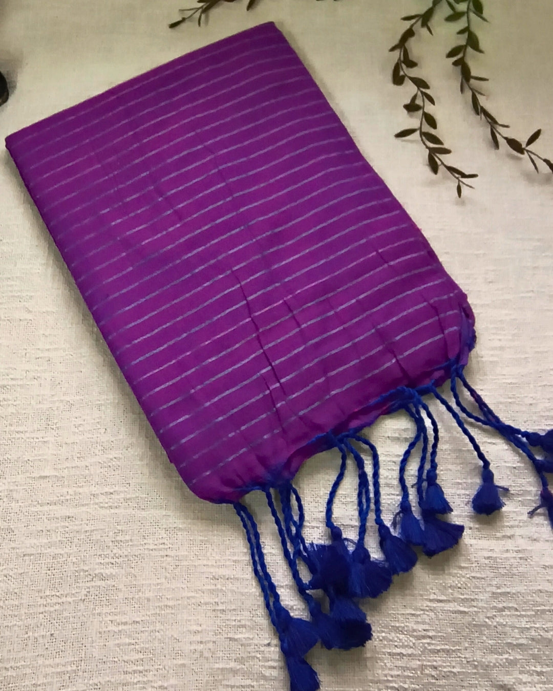 Khadi Cotton Handloom Saree with Zari Stripes - Purple