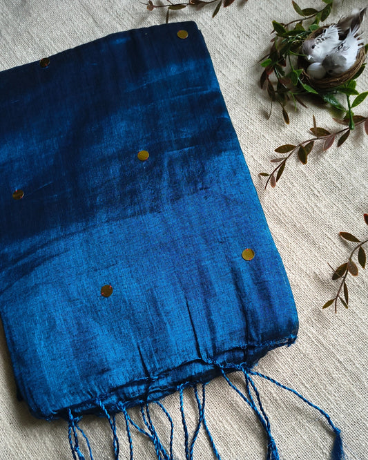 Pure Khadi Tissue Saree with Coin design - Blue