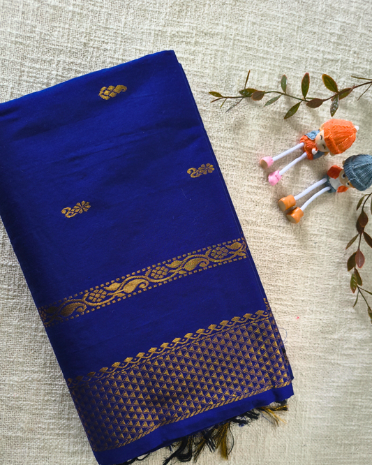 Premium Kalyani Cotton with Butta Monochromatic  - Blue