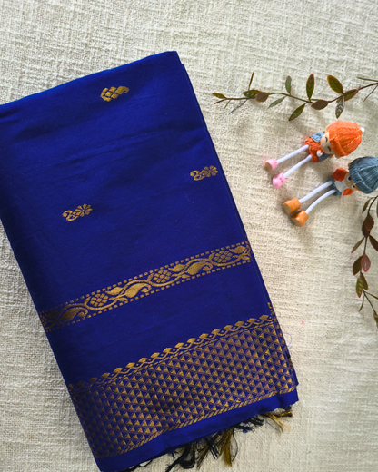 Premium Kalyani Cotton with Butta Monochromatic  - Blue