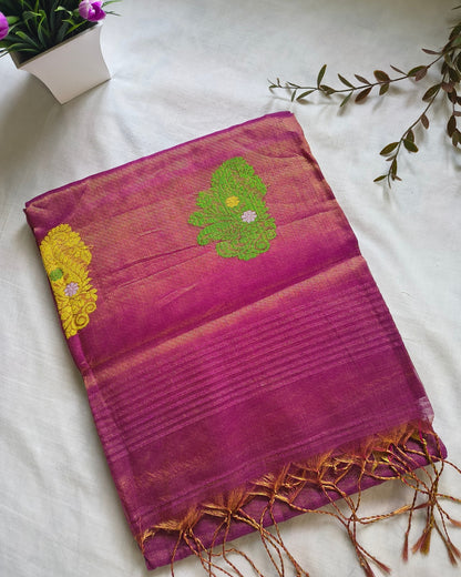 Handloom Tissue Linen with Jamdhani Weaving Buttas - Magenta MammaHug