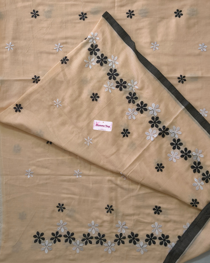 Mul Cottom Handloom Saree Flower Embroidery