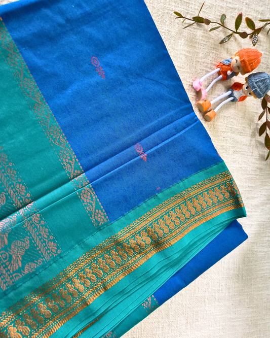 Premium Kalyani Cotton Saree with Butta - Blue
