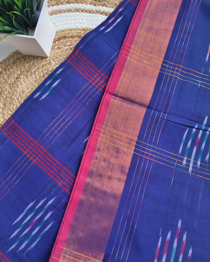 Pure Cotton Handloom Saree with Ikkat Design -Dark Purple