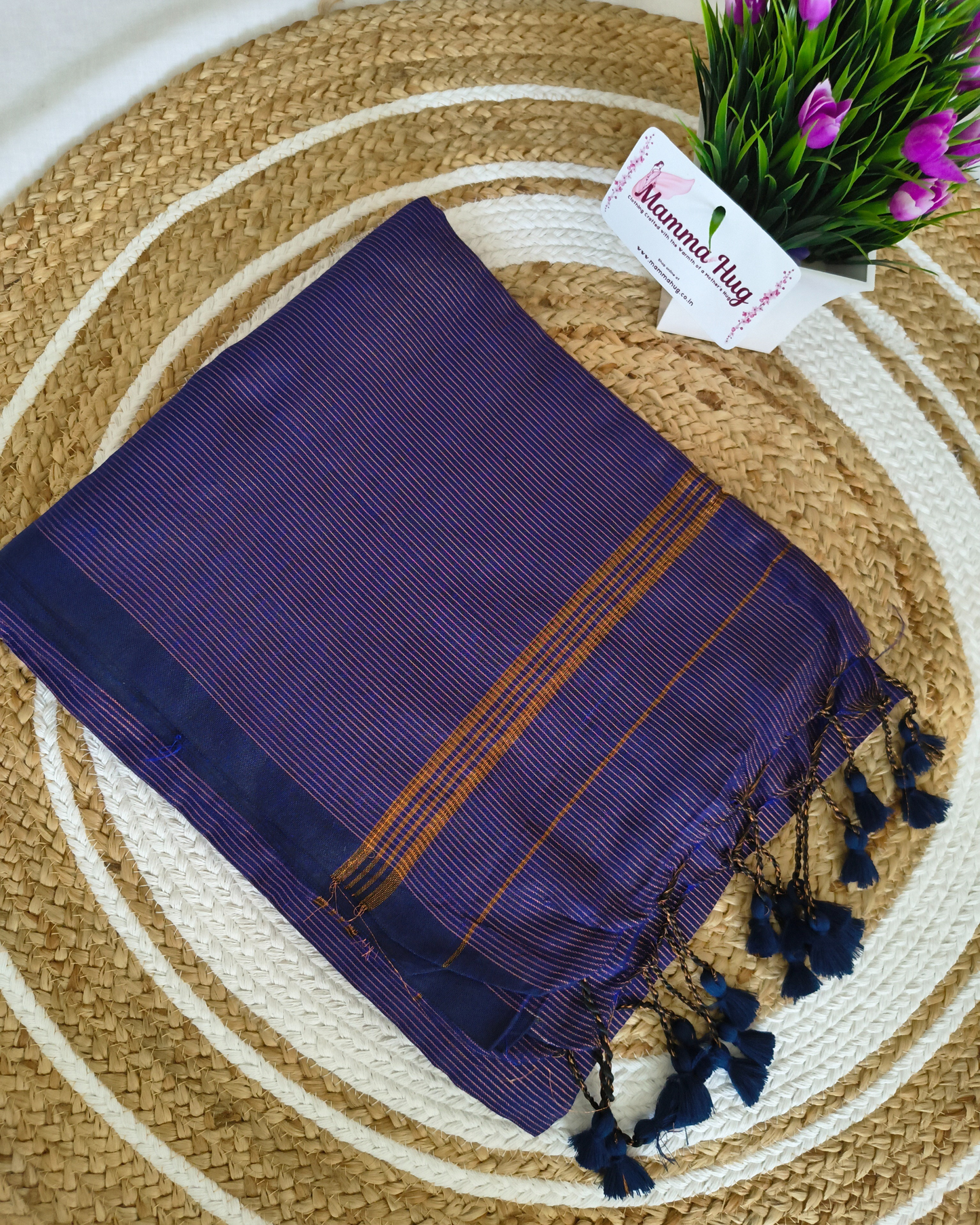 Khadi Cotton Handloom Saree Zari Woven - Navy Blue