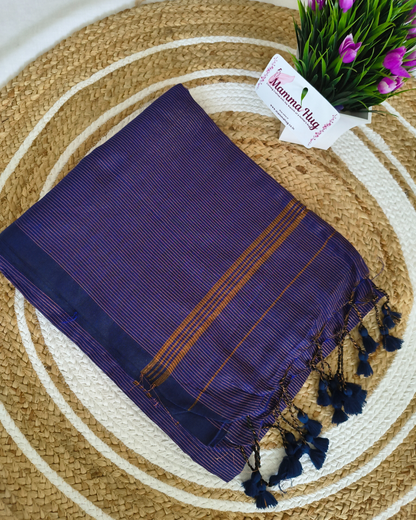 Khadi Cotton Handloom Saree Zari Woven - Navy Blue