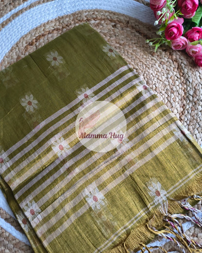 Handloom Cotton Tissue Saree with Machine Embroidery Design - Grey Brown