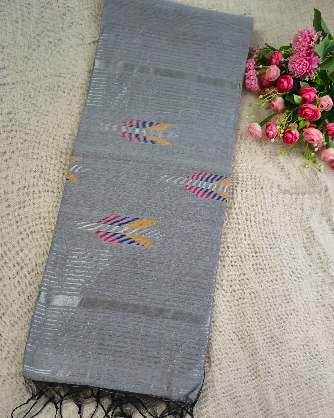 Cotton Silk Handloom Saree Woven with Silver Zari - Grey