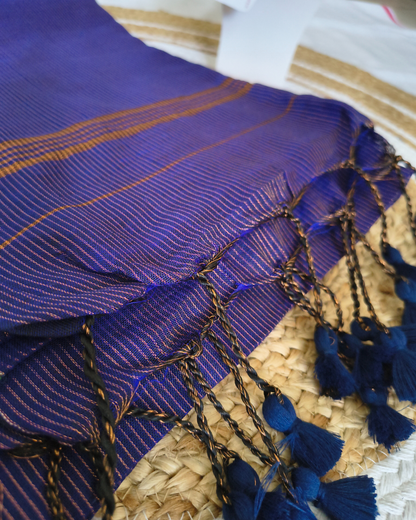 Khadi Cotton Handloom Saree Zari Woven - Navy Blue