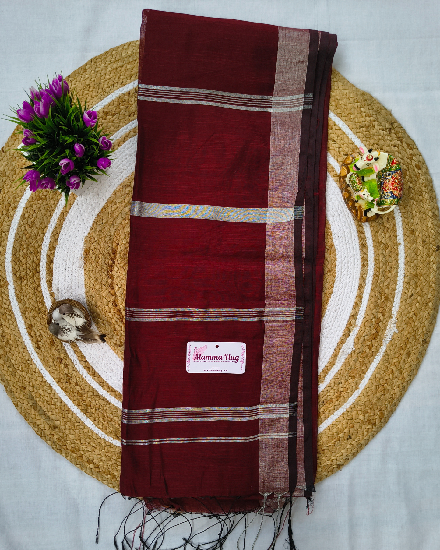 Cotton Silk Handloom Saree Silver Zari Border
