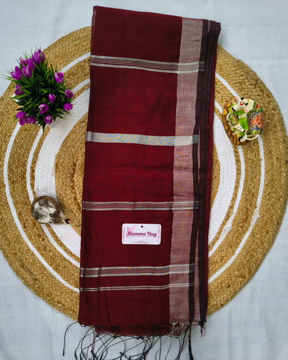 Cotton Silk Handloom Saree Silver Zari Border