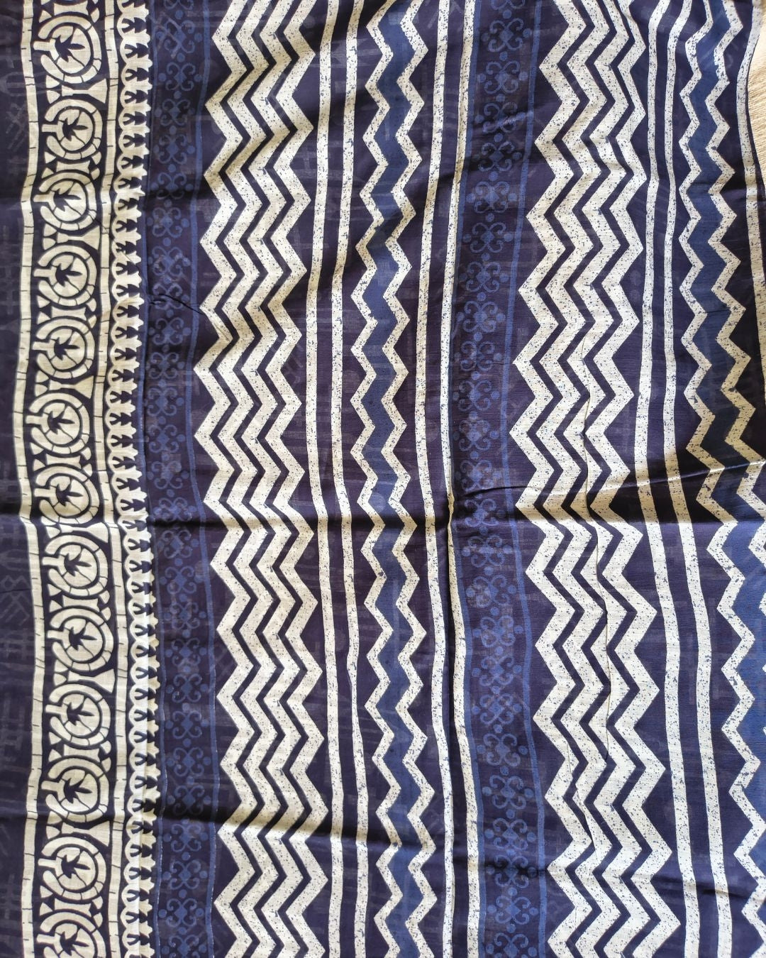 Ajrakh Block Print 120s Mul Cotton Saree - Indigo MammaHug