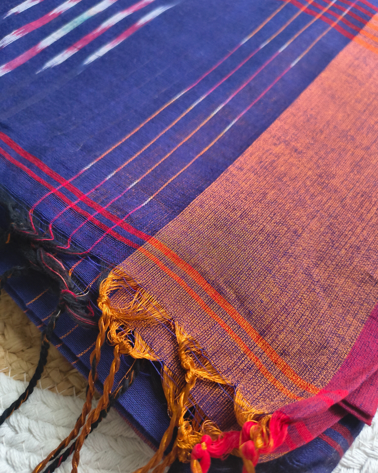 Pure Cotton Handloom Saree with Ikkat Design -Dark Purple