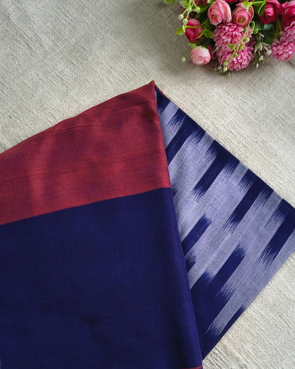 Pure Cottom Handloom Saree - Ikkat Geometry - Orange & Blue