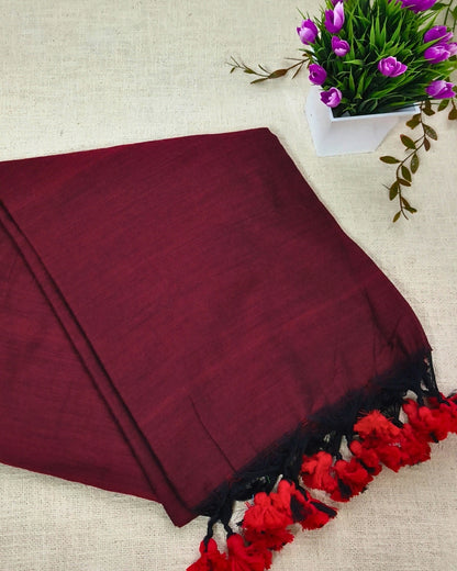 Khadi Cotton Handloom Saree Plain - Maroon