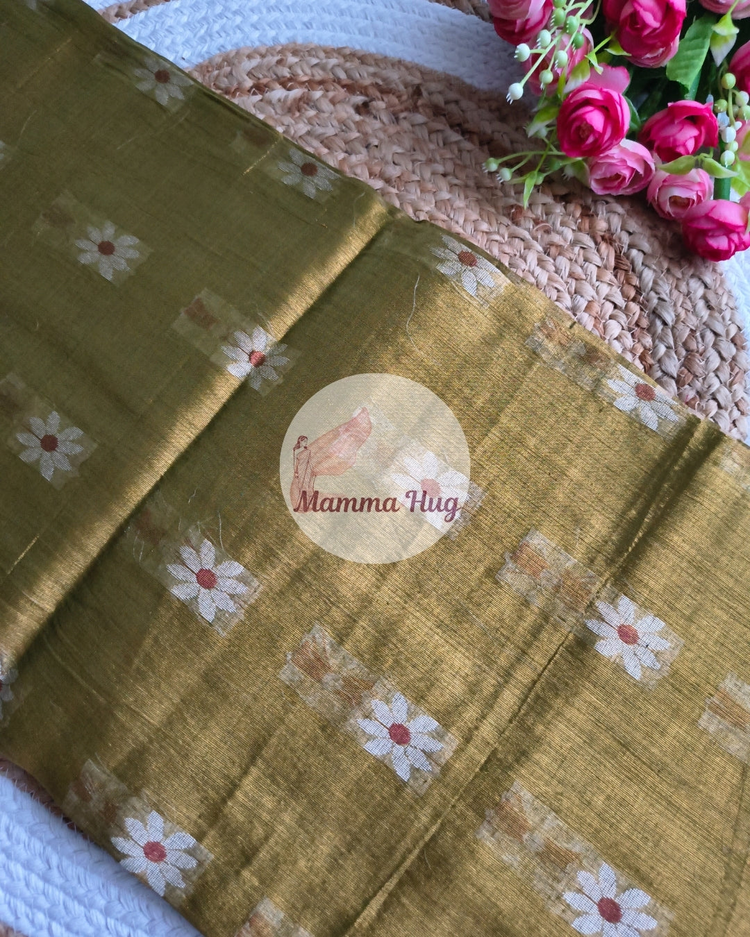 Handloom Cotton Tissue Saree with Machine Embroidery Design - Grey Brown