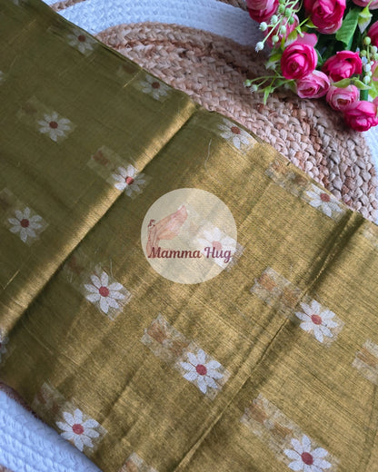 Handloom Cotton Tissue Saree with Machine Embroidery Design - Grey Brown