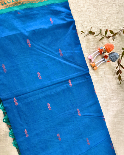 Premium Kalyani Cotton Saree with Butta - Blue