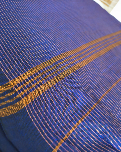 Khadi Cotton Handloom Saree Zari Woven - Navy Blue