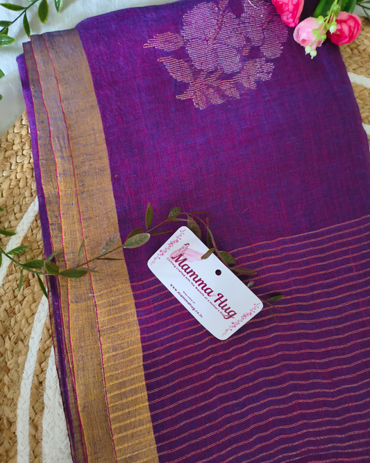 Premium Linen By Linen Handloom Saree - Purple