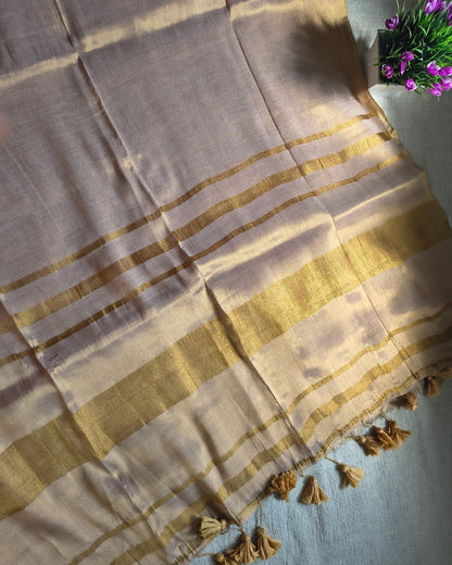 Soft Linen Tissue Saree Plain - Golden MammaHug
