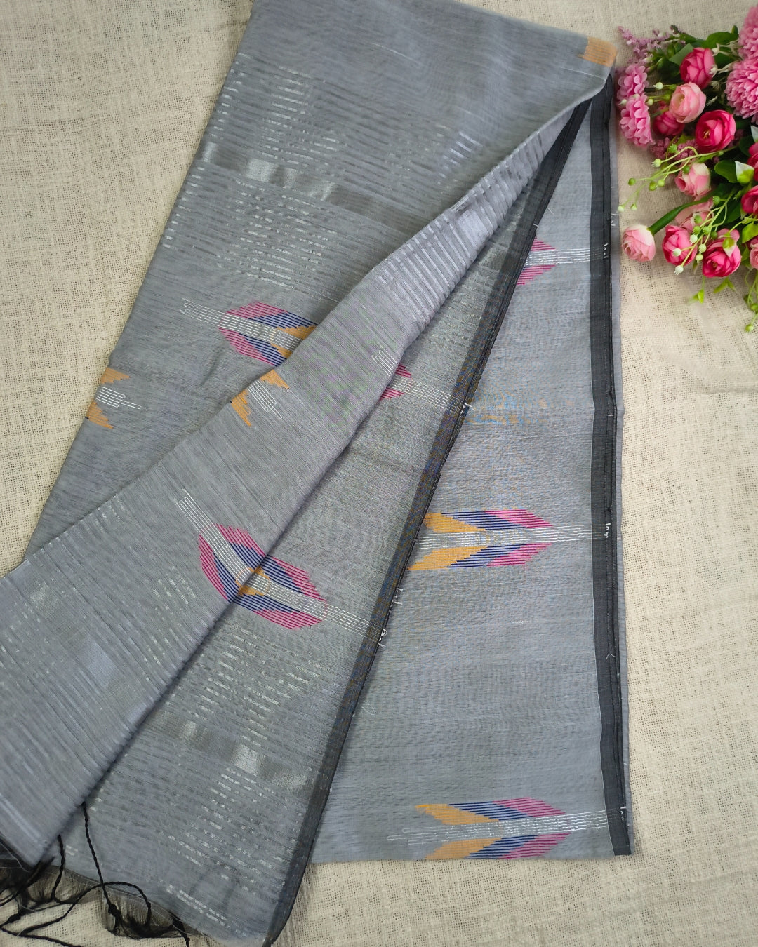 Cotton Silk Handloom Saree Woven with Silver Zari - Grey
