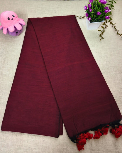 Khadi Cotton Handloom Saree Plain - Maroon