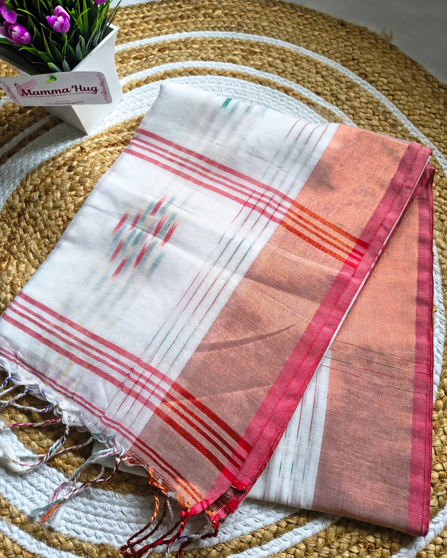 Pure Cotton Handloom Saree with Ikkat Design - White