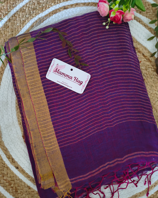 Premium Linen By Linen Handloom Saree - Purple