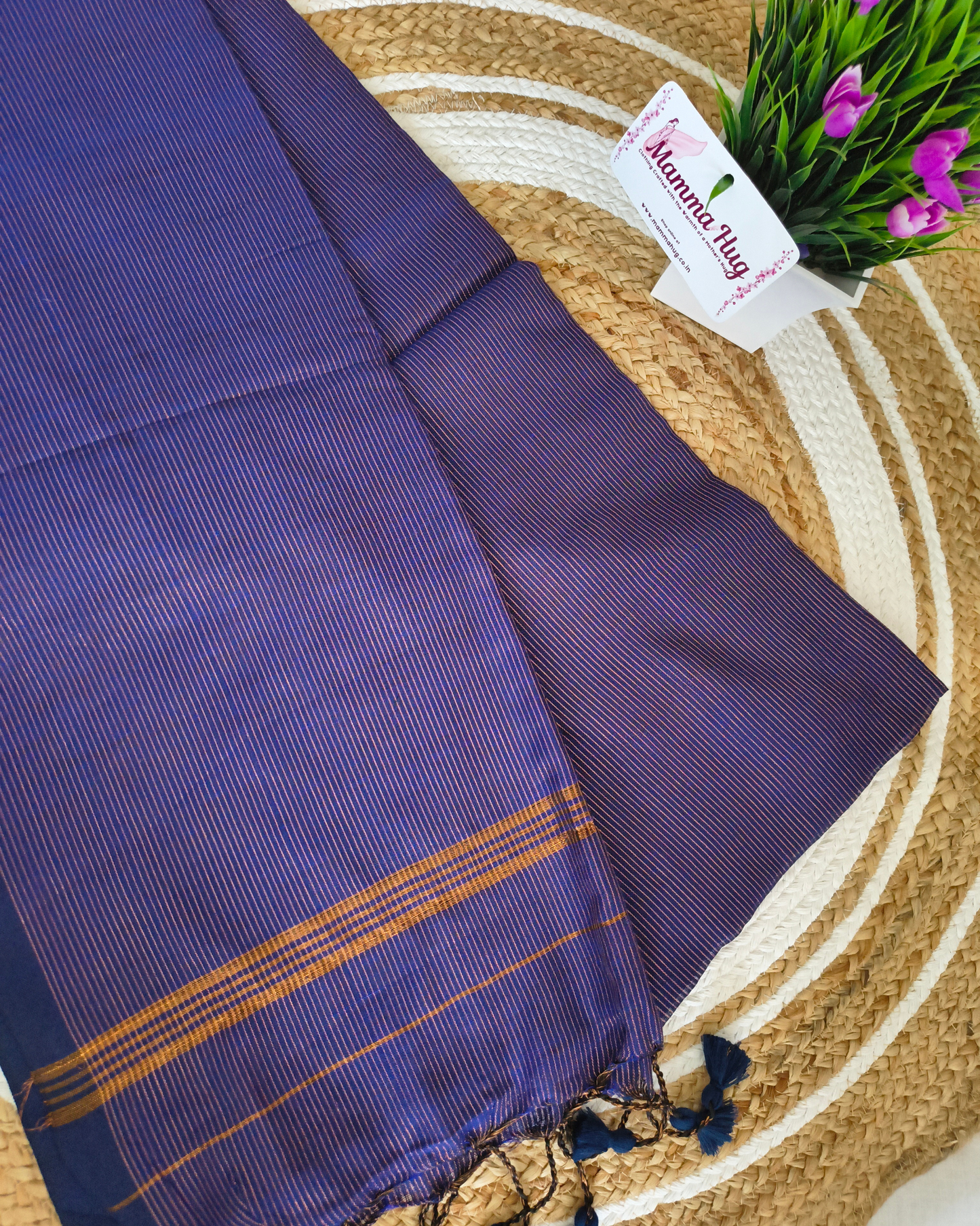 Khadi Cotton Handloom Saree Zari Woven - Navy Blue