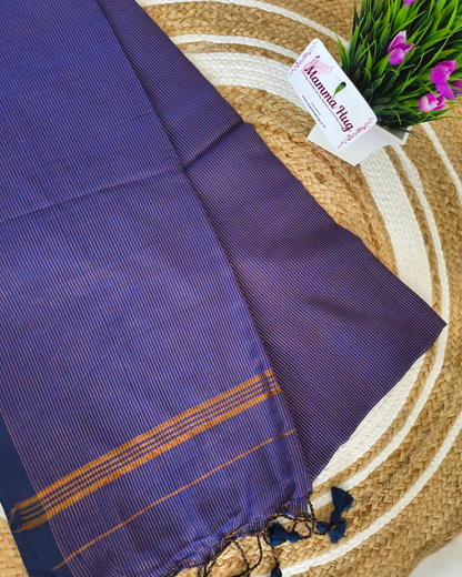Khadi Cotton Handloom Saree Zari Woven - Navy Blue
