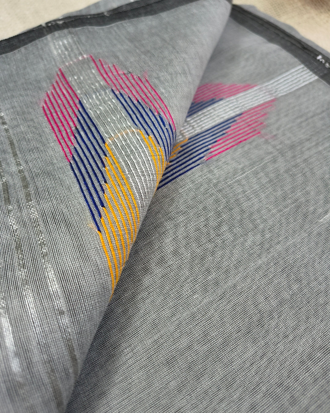 Cotton Silk Handloom Saree Woven with Silver Zari - Grey