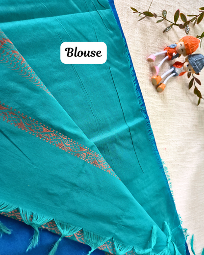 Premium Kalyani Cotton Saree with Butta - Blue