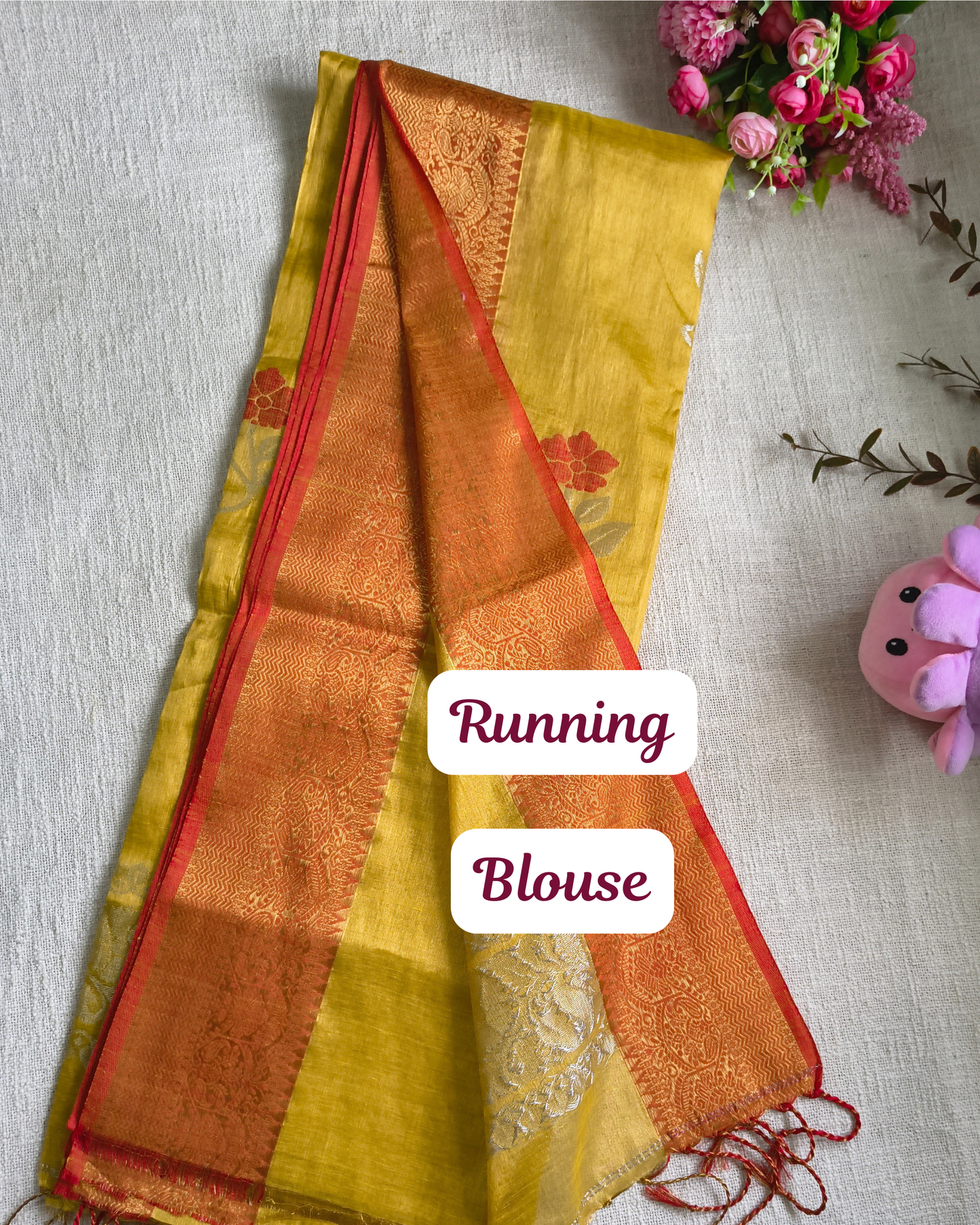 Handloom Metalic Tissue Linen with Jamdhani Weaving Buttas - Mustard Yellow