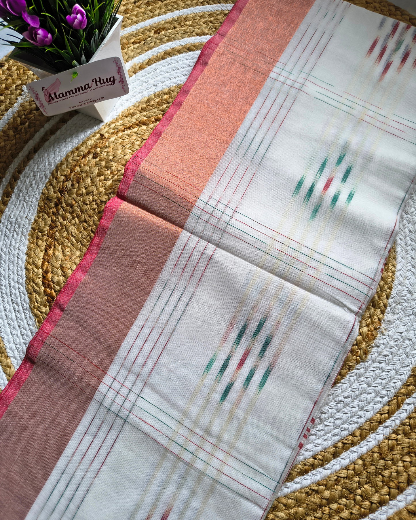 Pure Cotton Handloom Saree with Ikkat Design - White