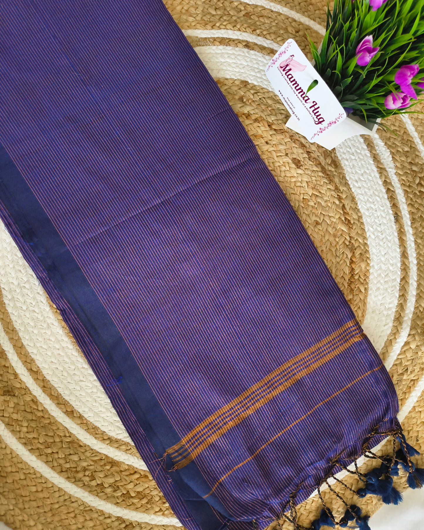 Khadi Cotton Handloom Saree Zari Woven - Navy Blue