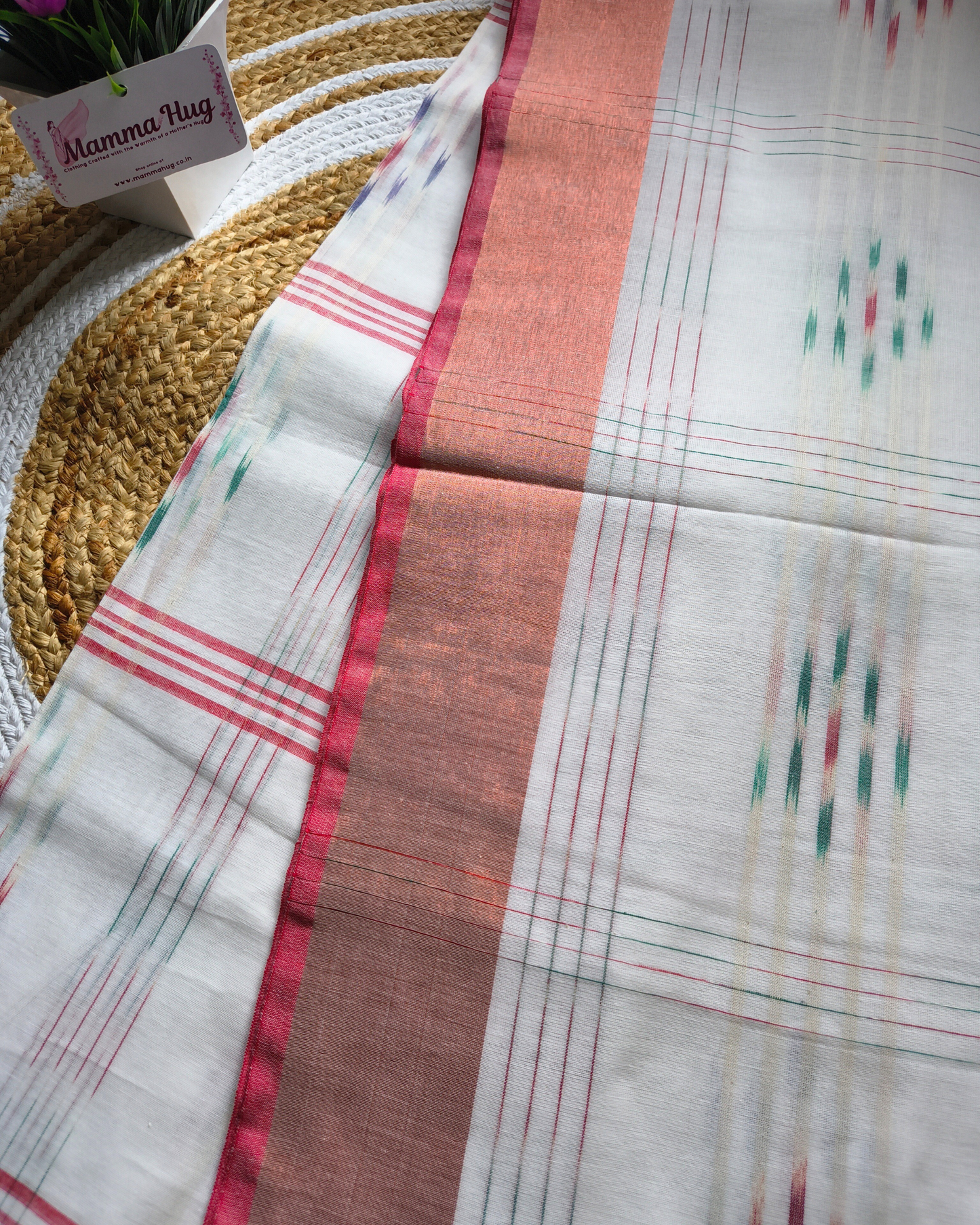 Pure Cotton Handloom Saree with Ikkat Design - White