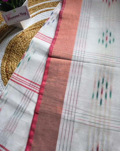 Pure Cotton Handloom Saree with Ikkat Design - White