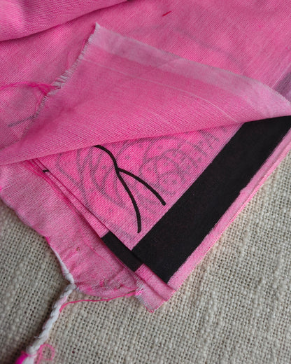 Khadi Cotton Handloom Saree with Printed Floral Design - Baby Pink